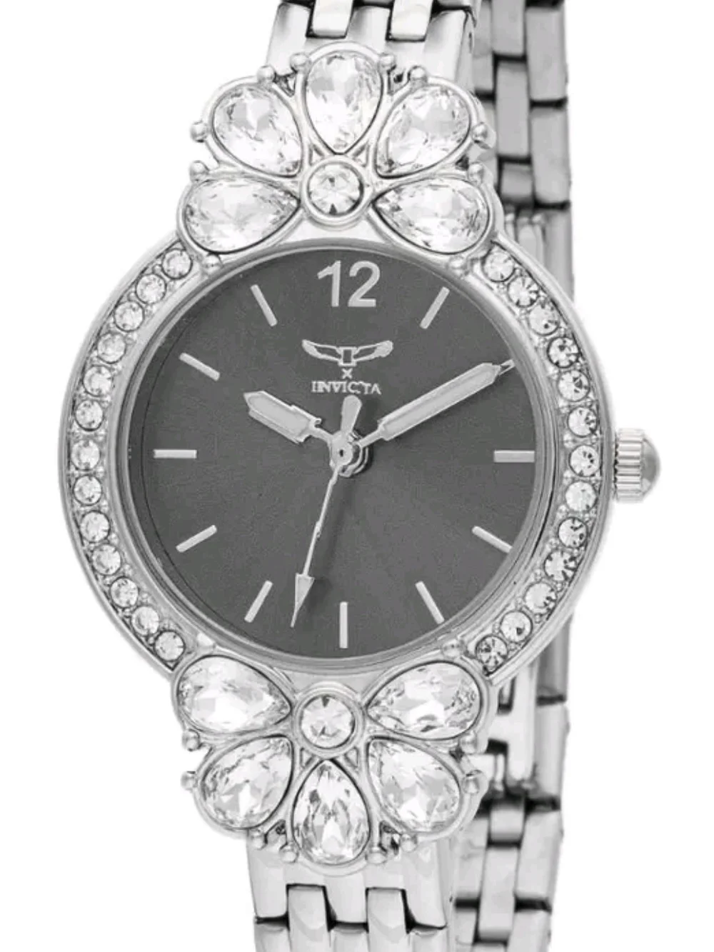 Invicta Wildflower Silver Tone Black Dial Crystal Floral Women’s Watch